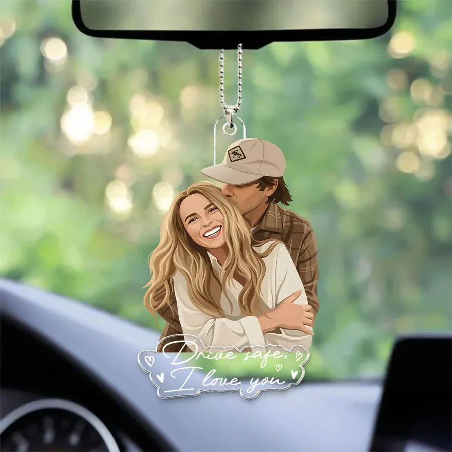 Custom Acrylic Photo Car Ornament - Personalized Anniversary Gifts For Couples, Husband & Wife - I Love You