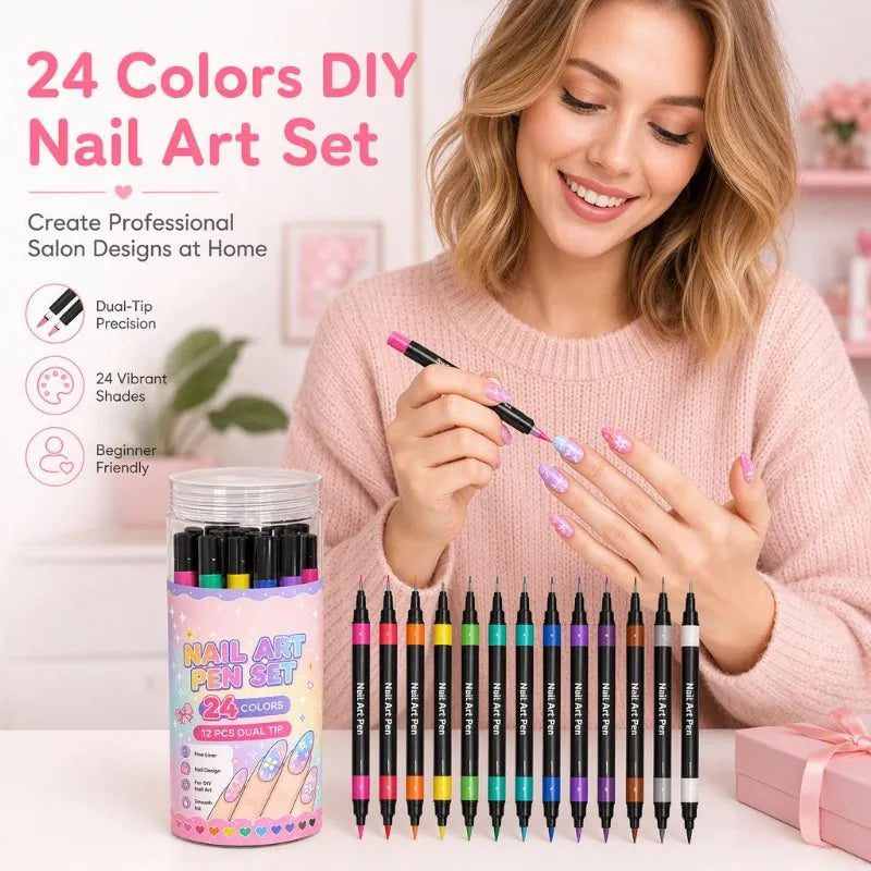 Dual-Ended Nail Art Pens – DIY Manicure Drawing Set